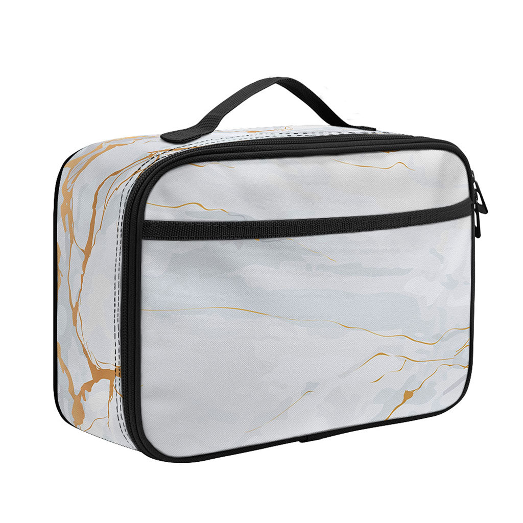 White Gold Scratch Marble Print Portable Lunch Bag