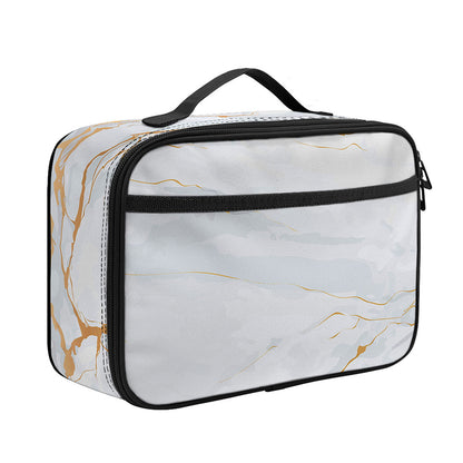 White Gold Scratch Marble Print Portable Lunch Bag