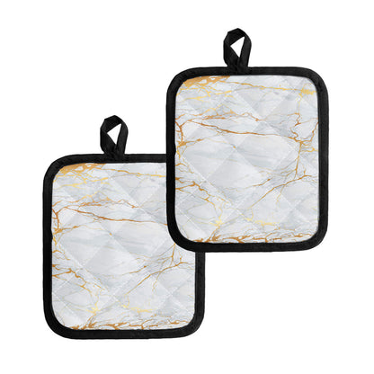 White Gold Scratch Marble Print Pot Holders