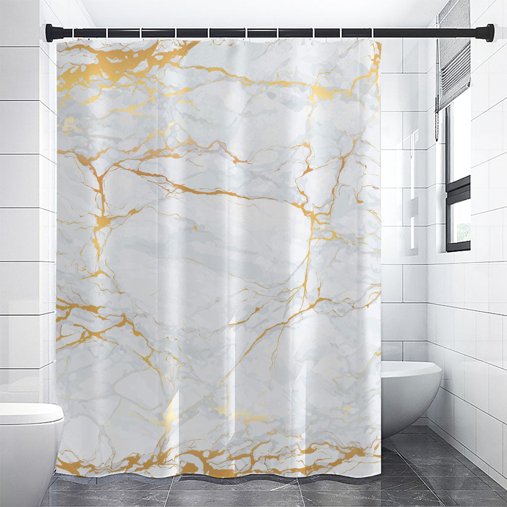 White Gold Scratch Marble Print Premium Shower Curtain