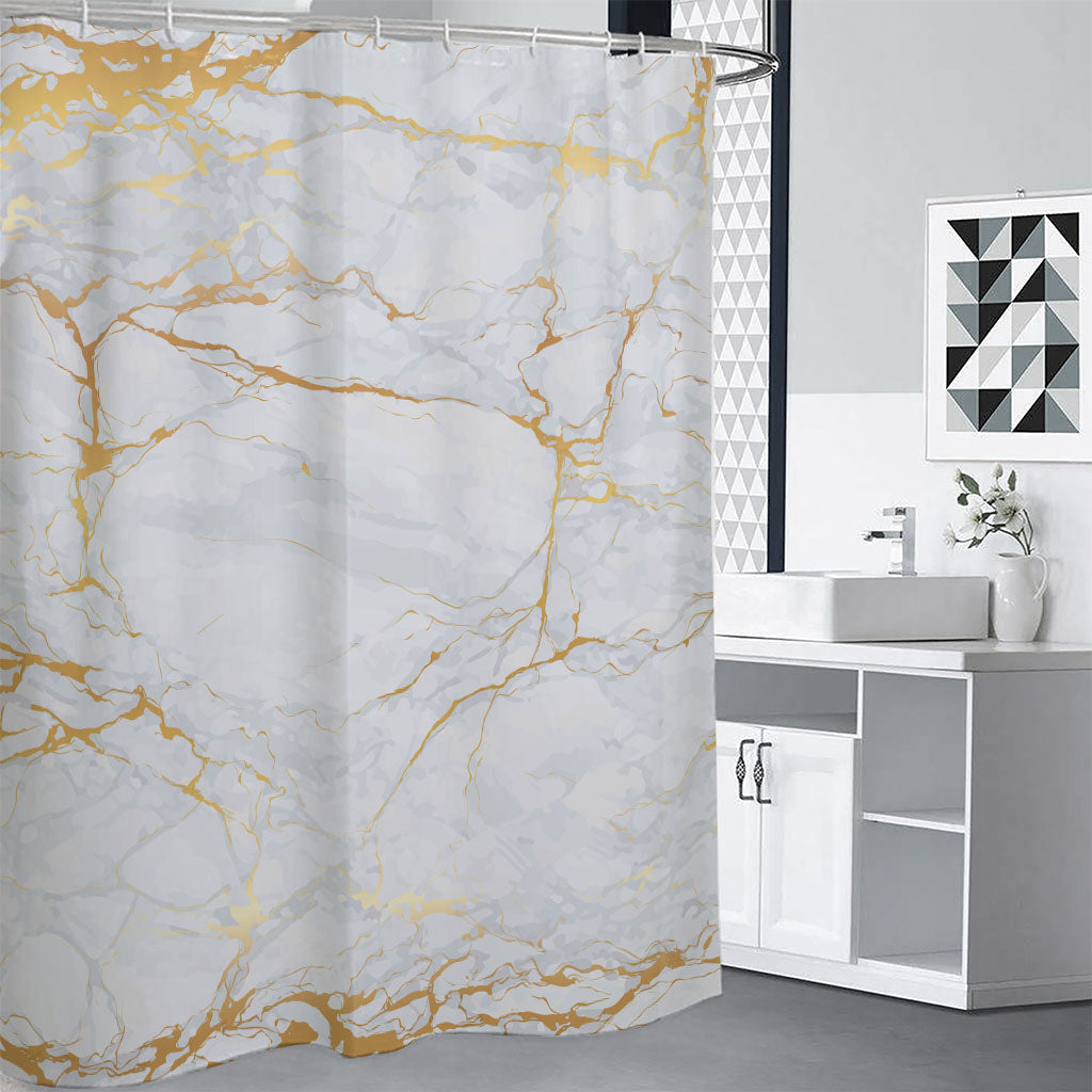 White Gold Scratch Marble Print Premium Shower Curtain