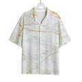 White Gold Scratch Marble Print Rayon Hawaiian Shirt