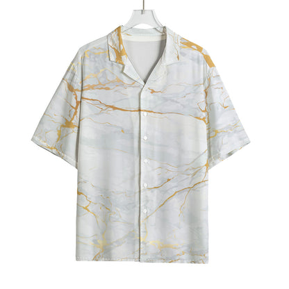 White Gold Scratch Marble Print Rayon Hawaiian Shirt