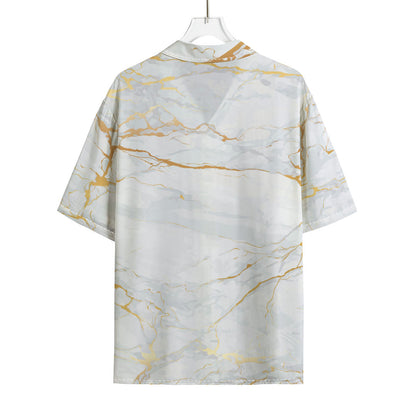 White Gold Scratch Marble Print Rayon Hawaiian Shirt