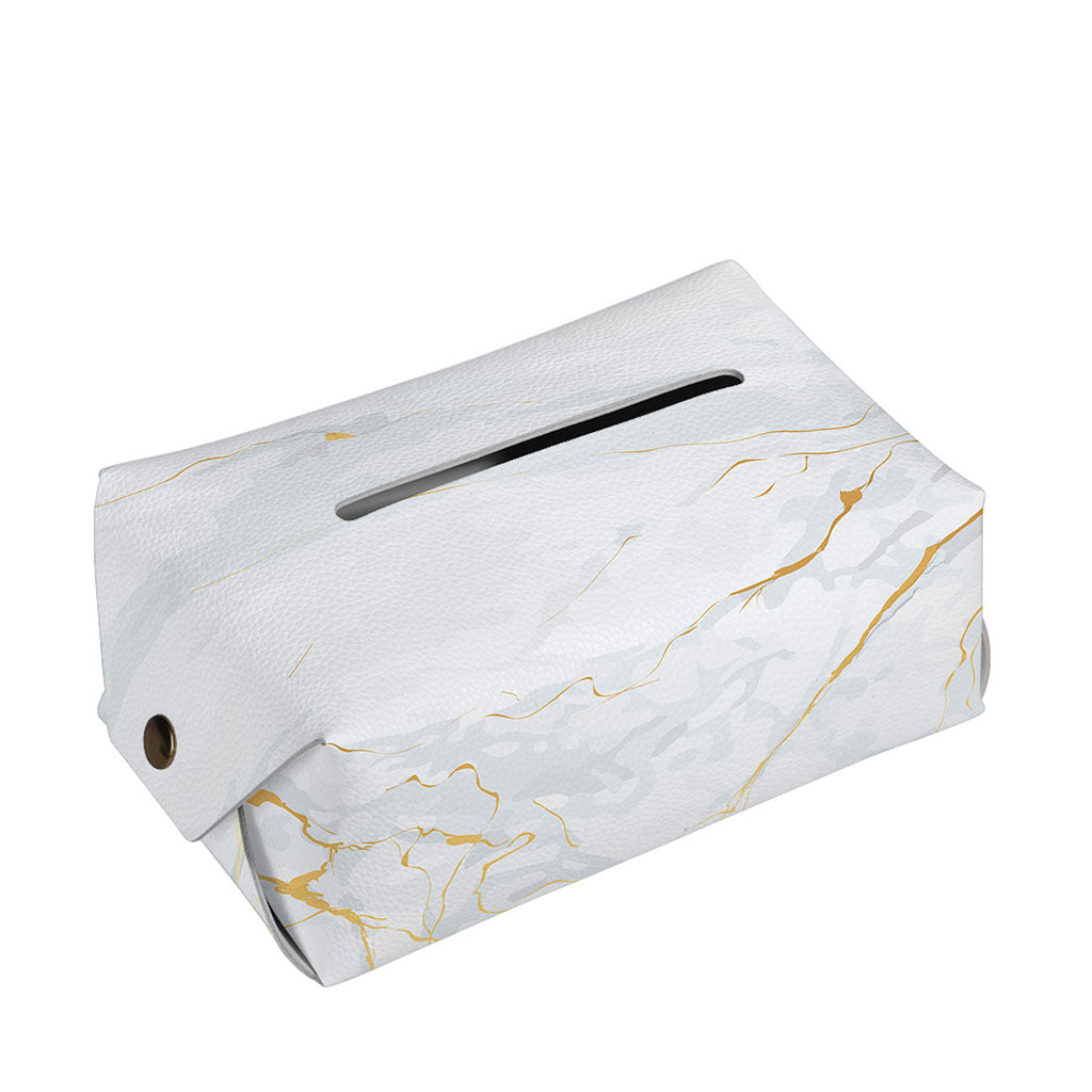 White Gold Scratch Marble Print Rectangle Tissue Box Cover