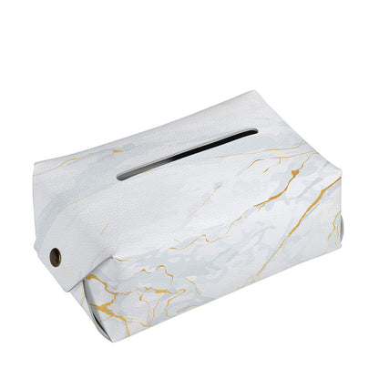 White Gold Scratch Marble Print Rectangle Tissue Box Cover