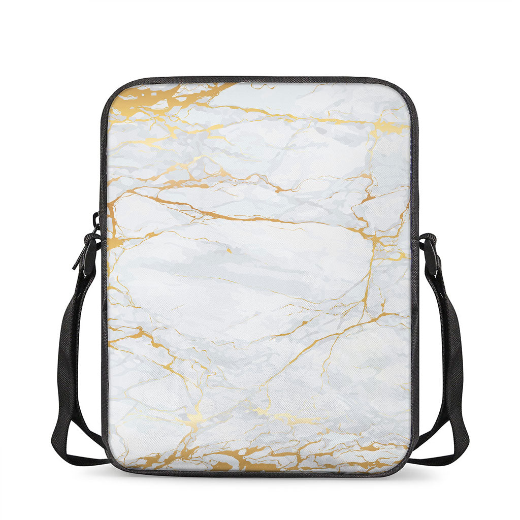 White Gold Scratch Marble Print Rectangular Crossbody Bag