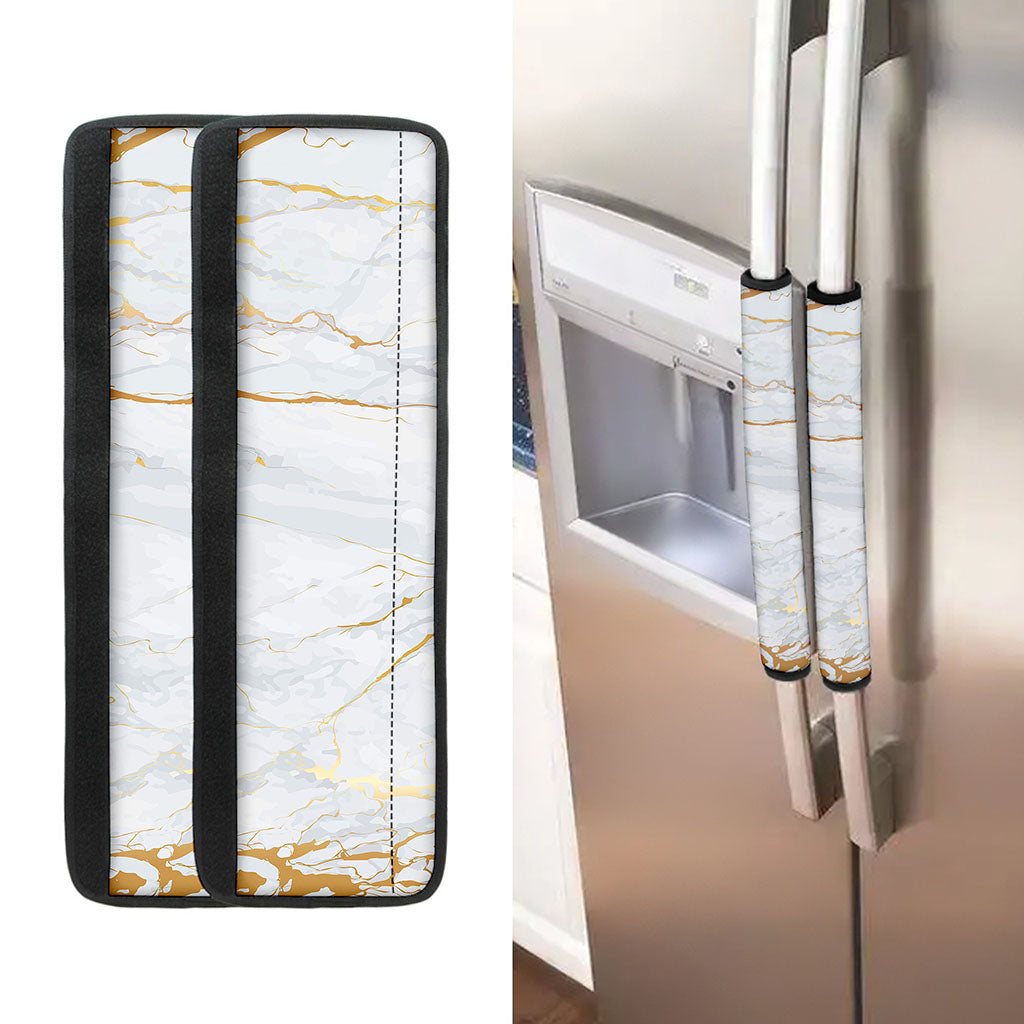 White Gold Scratch Marble Print Refrigerator Handle Covers