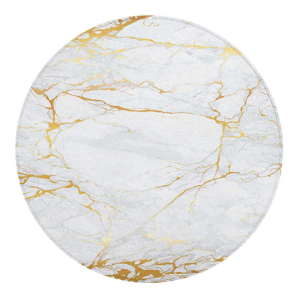 White Gold Scratch Marble Print Round Blanket