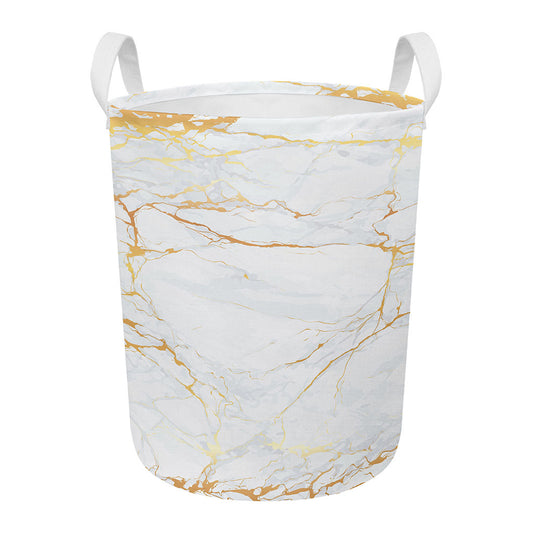 White Gold Scratch Marble Print Round Laundry Basket