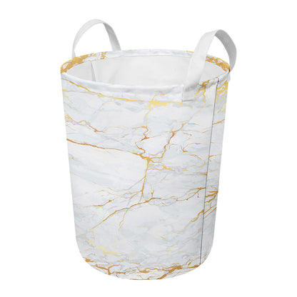 White Gold Scratch Marble Print Round Laundry Basket
