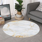 White Gold Scratch Marble Print Round Rug