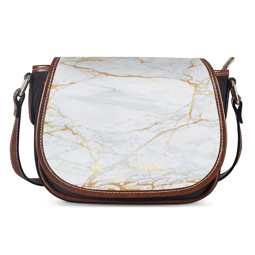 White Gold Scratch Marble Print Saddle Bag