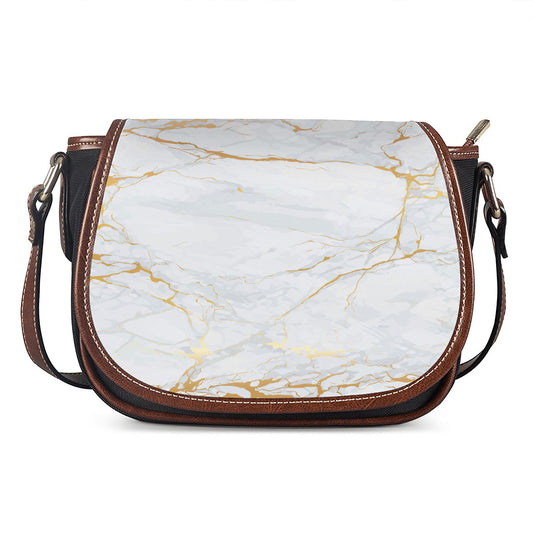 White Gold Scratch Marble Print Saddle Bag