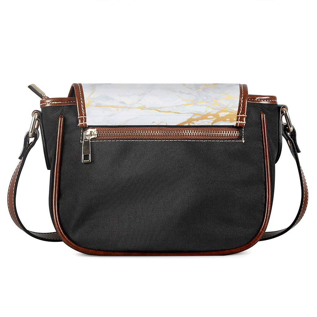 White Gold Scratch Marble Print Saddle Bag