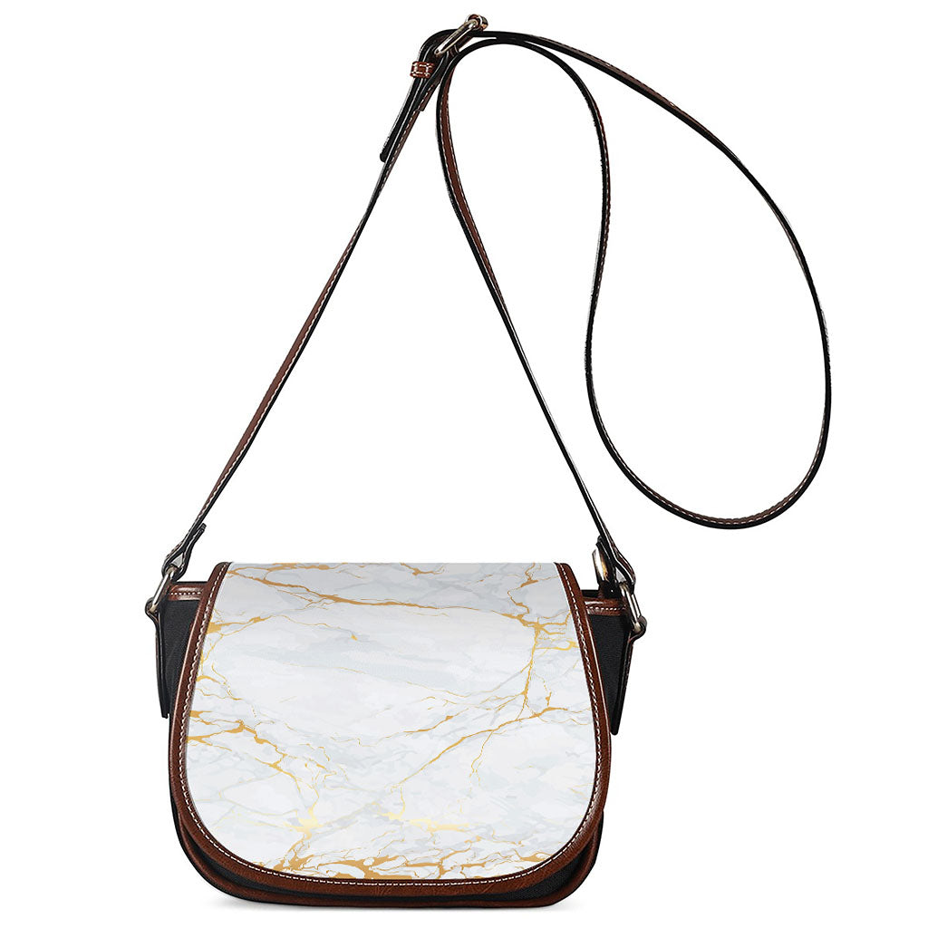 White Gold Scratch Marble Print Saddle Bag