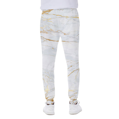 White Gold Scratch Marble Print Scuba Joggers