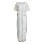 White Gold Scratch Marble Print Short Sleeve Long Nightdress