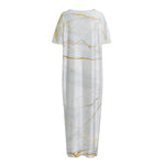 White Gold Scratch Marble Print Short Sleeve Long Nightdress