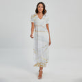 White Gold Scratch Marble Print Short Sleeve Maxi Dress