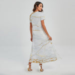 White Gold Scratch Marble Print Short Sleeve Maxi Dress