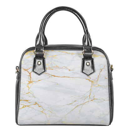 White Gold Scratch Marble Print Shoulder Handbag