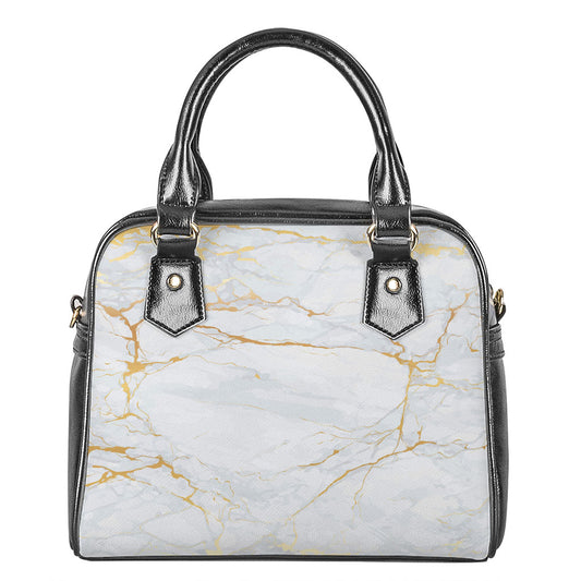 White Gold Scratch Marble Print Shoulder Handbag
