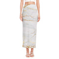 White Gold Scratch Marble Print Side Slit Maxi Skirt