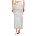 White Gold Scratch Marble Print Side Slit Maxi Skirt