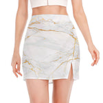 White Gold Scratch Marble Print Side Slit Mini Skirt