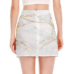 White Gold Scratch Marble Print Side Slit Mini Skirt
