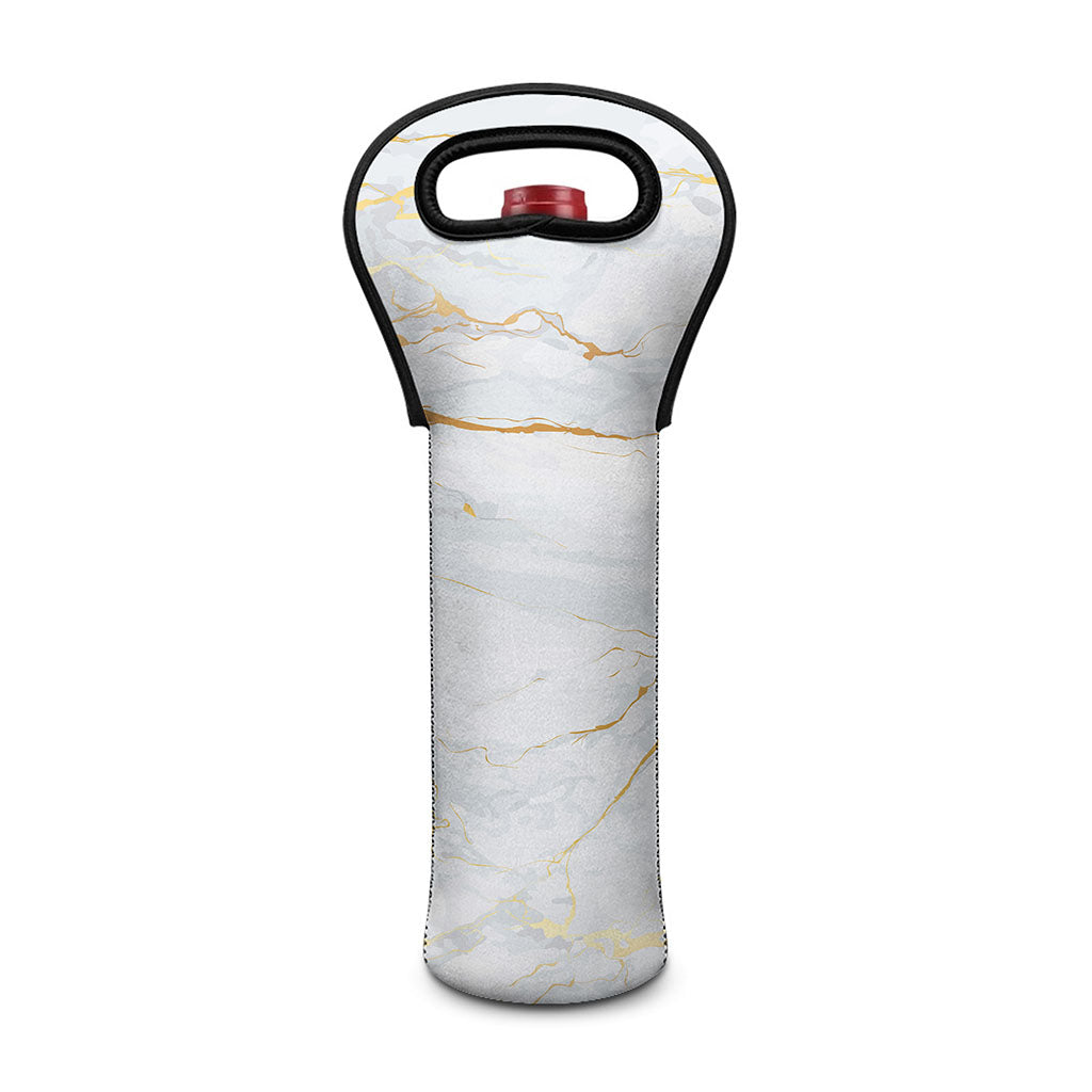White Gold Scratch Marble Print Single Neoprene Wine Tote