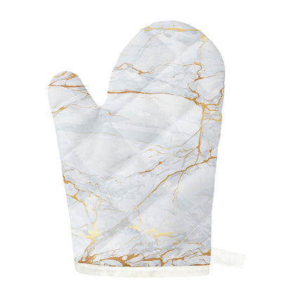 White Gold Scratch Marble Print Single Oven Mitt