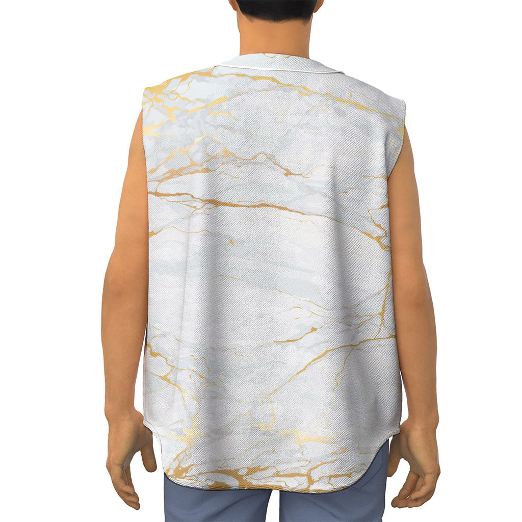 White Gold Scratch Marble Print Sleeveless Baseball Jersey