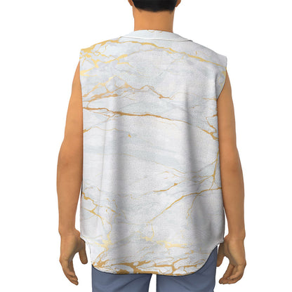 White Gold Scratch Marble Print Sleeveless Baseball Jersey