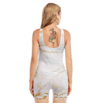 White Gold Scratch Marble Print Sleeveless One Piece Swimsuit