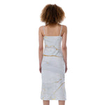 White Gold Scratch Marble Print Slim Fit Midi Cami Dress