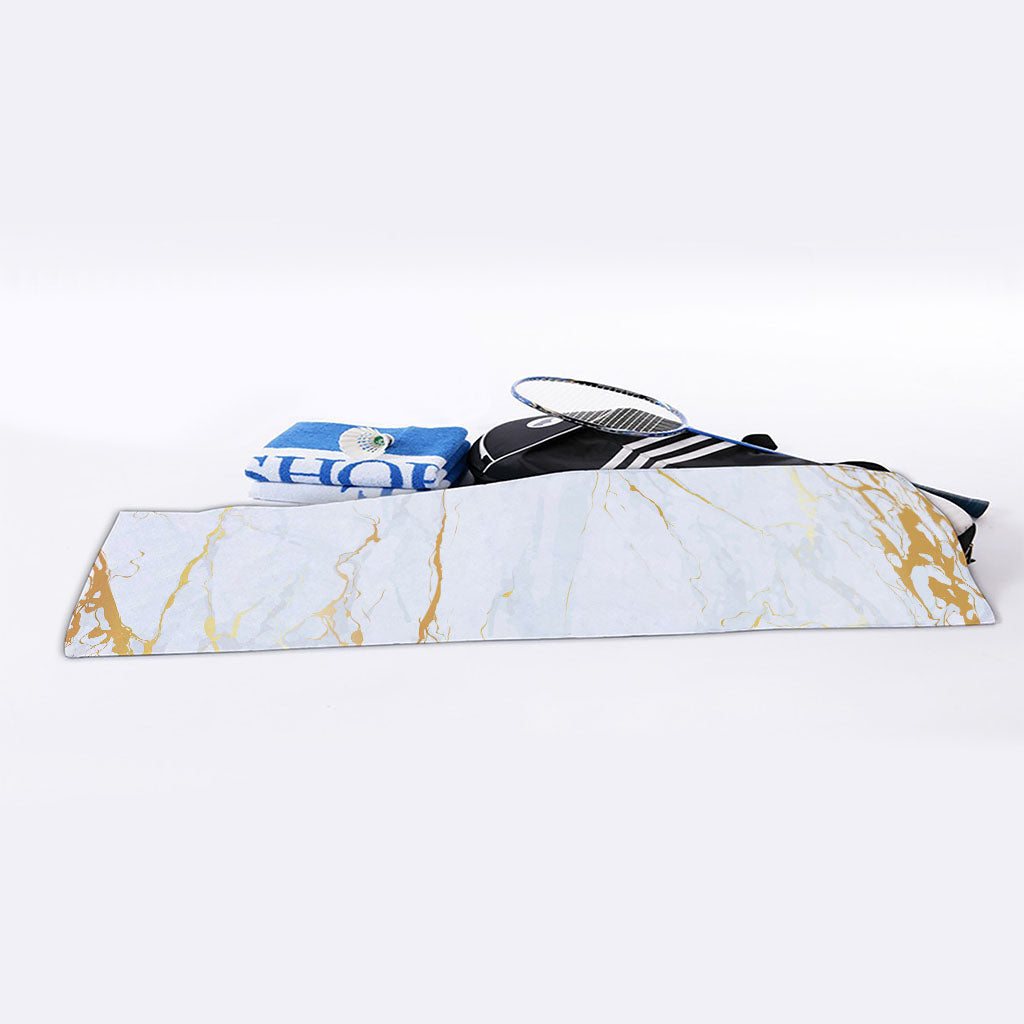 White Gold Scratch Marble Print Sports Towel