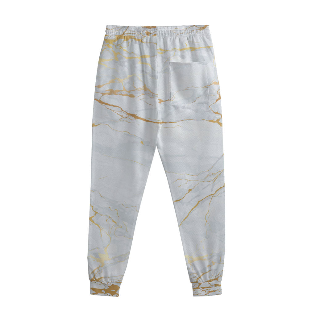 White Gold Scratch Marble Print Sweatpants