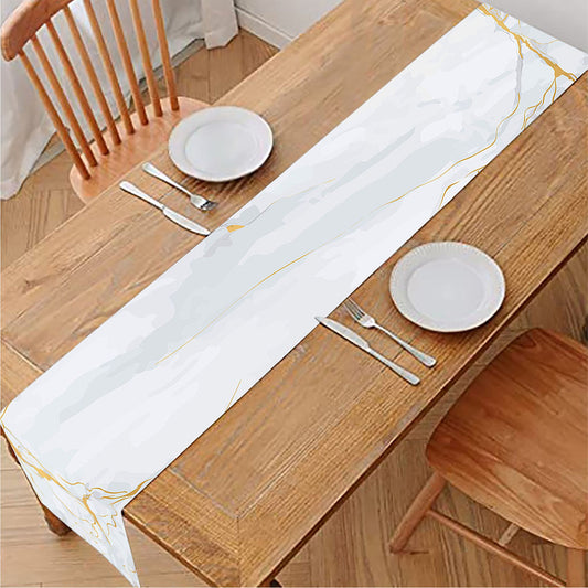 White Gold Scratch Marble Print Table Runner