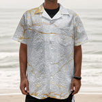 White Gold Scratch Marble Print Textured Short Sleeve Shirt