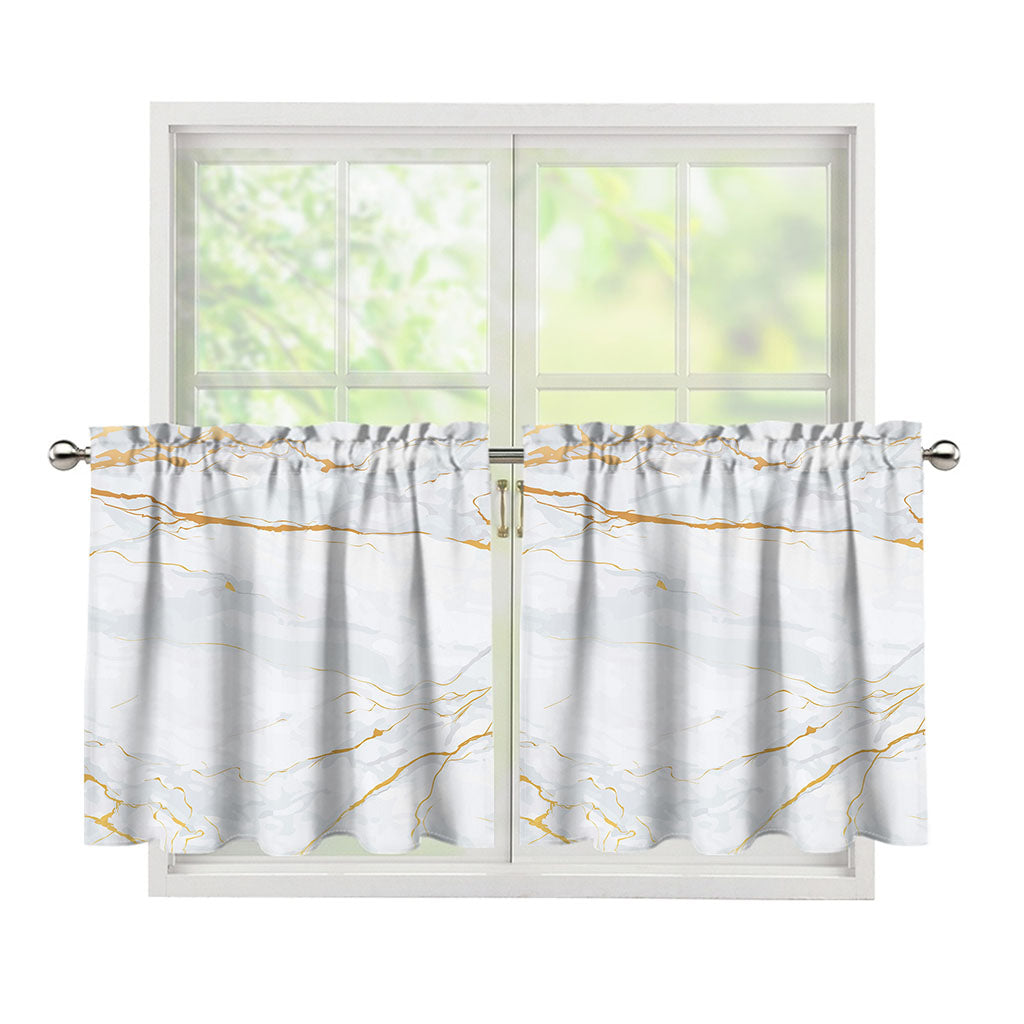 White Gold Scratch Marble Print Tier Curtains