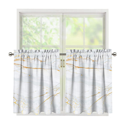White Gold Scratch Marble Print Tier Curtains
