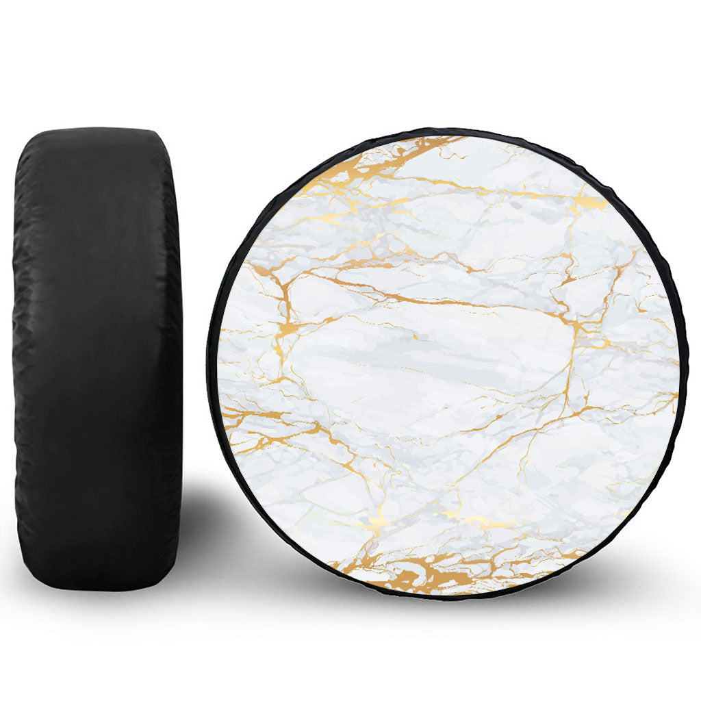 White Gold Scratch Marble Print Tire Cover