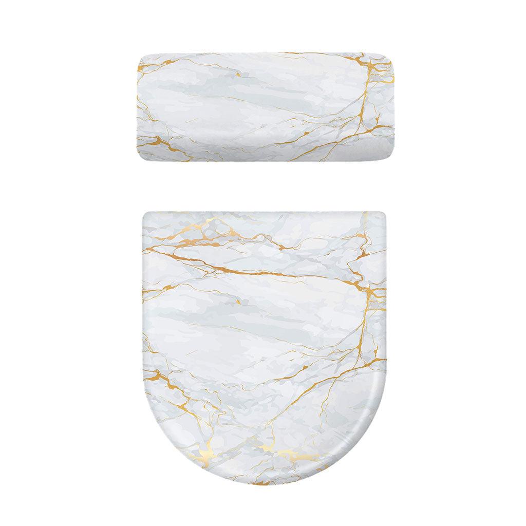 White Gold Scratch Marble Print Toilet Lid And Tank Cover Set