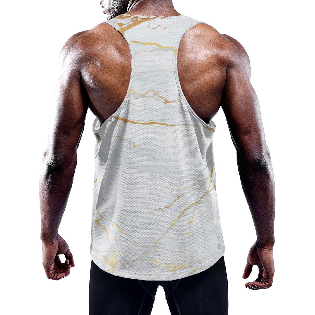 White Gold Scratch Marble Print Training Tank Top