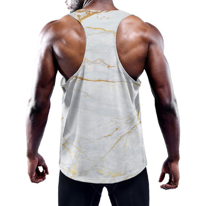 White Gold Scratch Marble Print Training Tank Top
