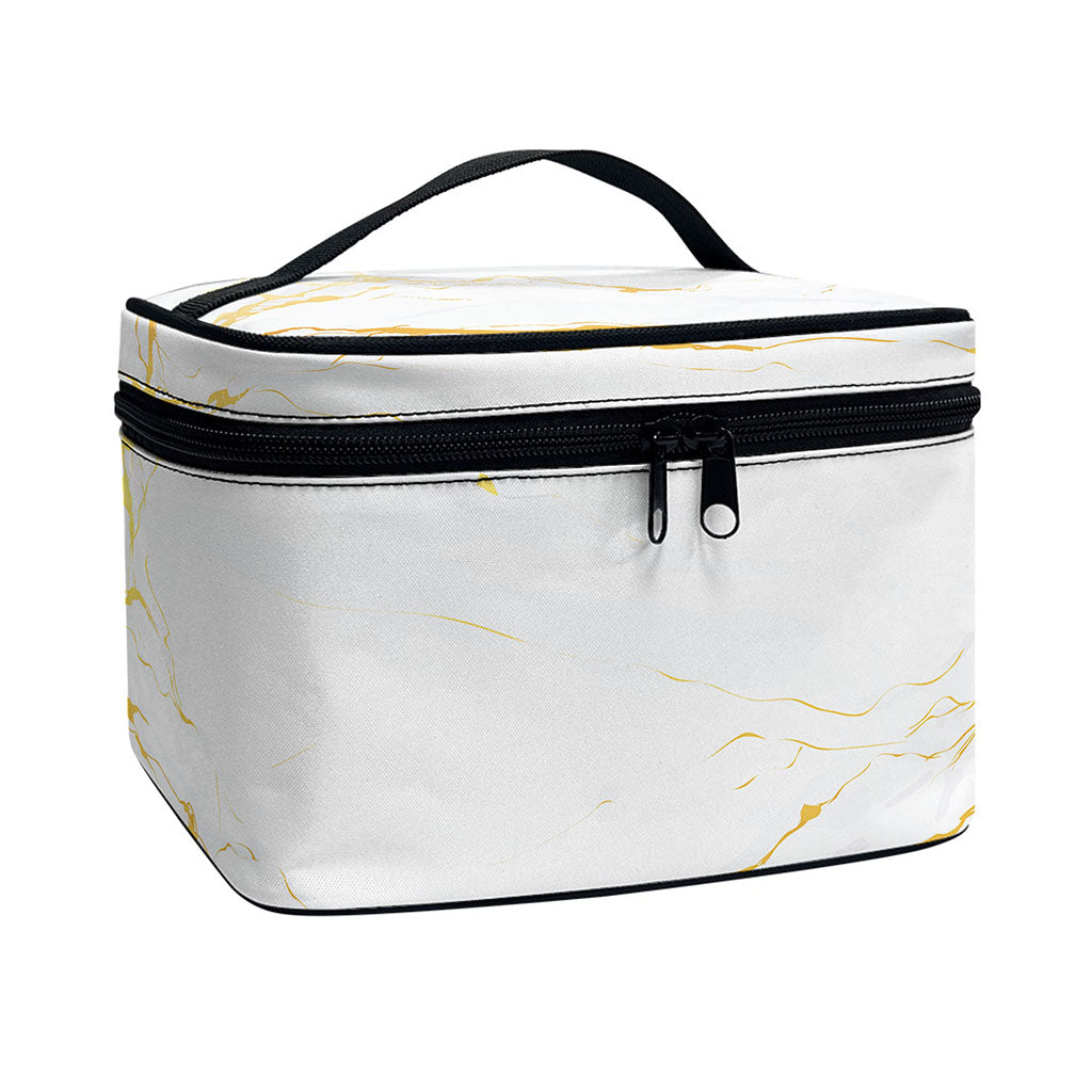 White Gold Scratch Marble Print Travel Makeup Bag