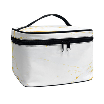 White Gold Scratch Marble Print Travel Makeup Bag