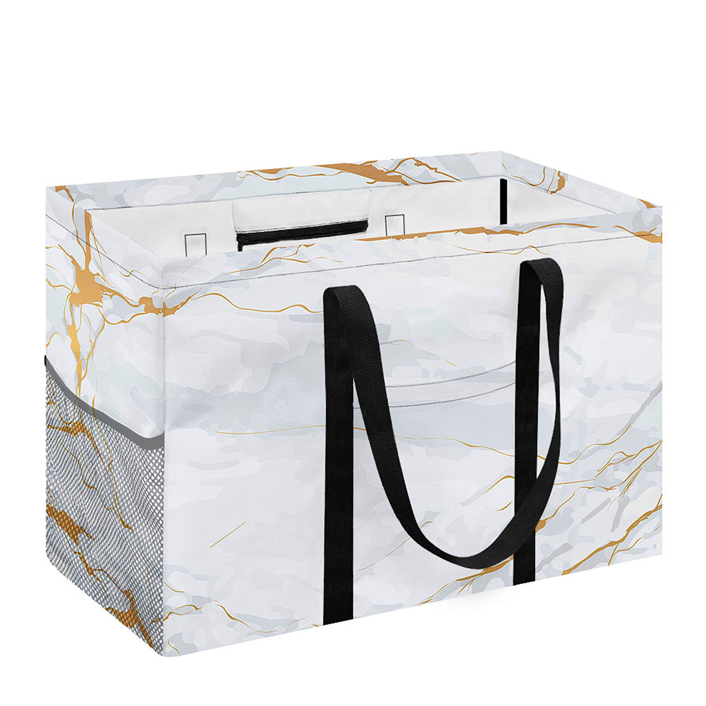 White Gold Scratch Marble Print Utility Tote Bag